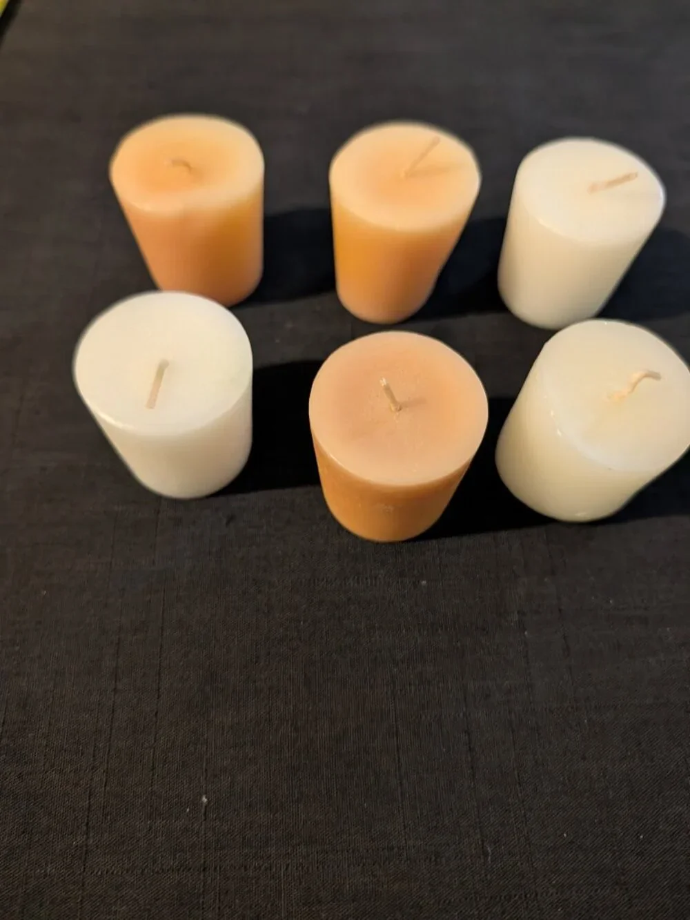 Lot of 6 Unscented Votive Candles – Peach Orange & Cream White